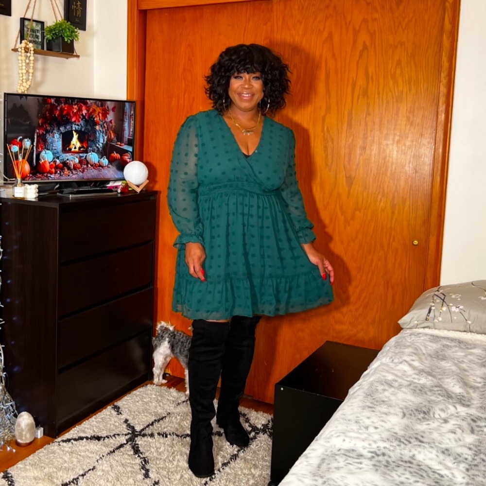 Plus Size Swiss Dot Dress - Hunter Green - Sz 18W